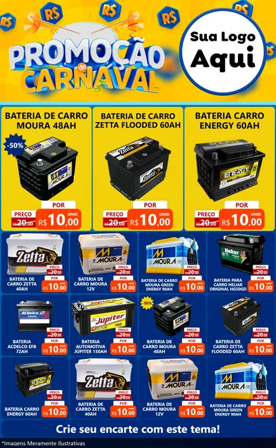 Modelo de Encarte para Encarte Grande com o tema Promoção de Carnaval para Baterias Elétricas