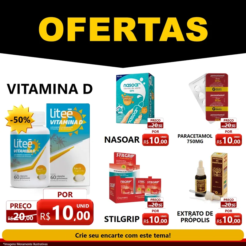 Modelo de Rede Social para Feed Facebook com o tema Ofertas Preto e Vermelho Cartaz para Farmácia