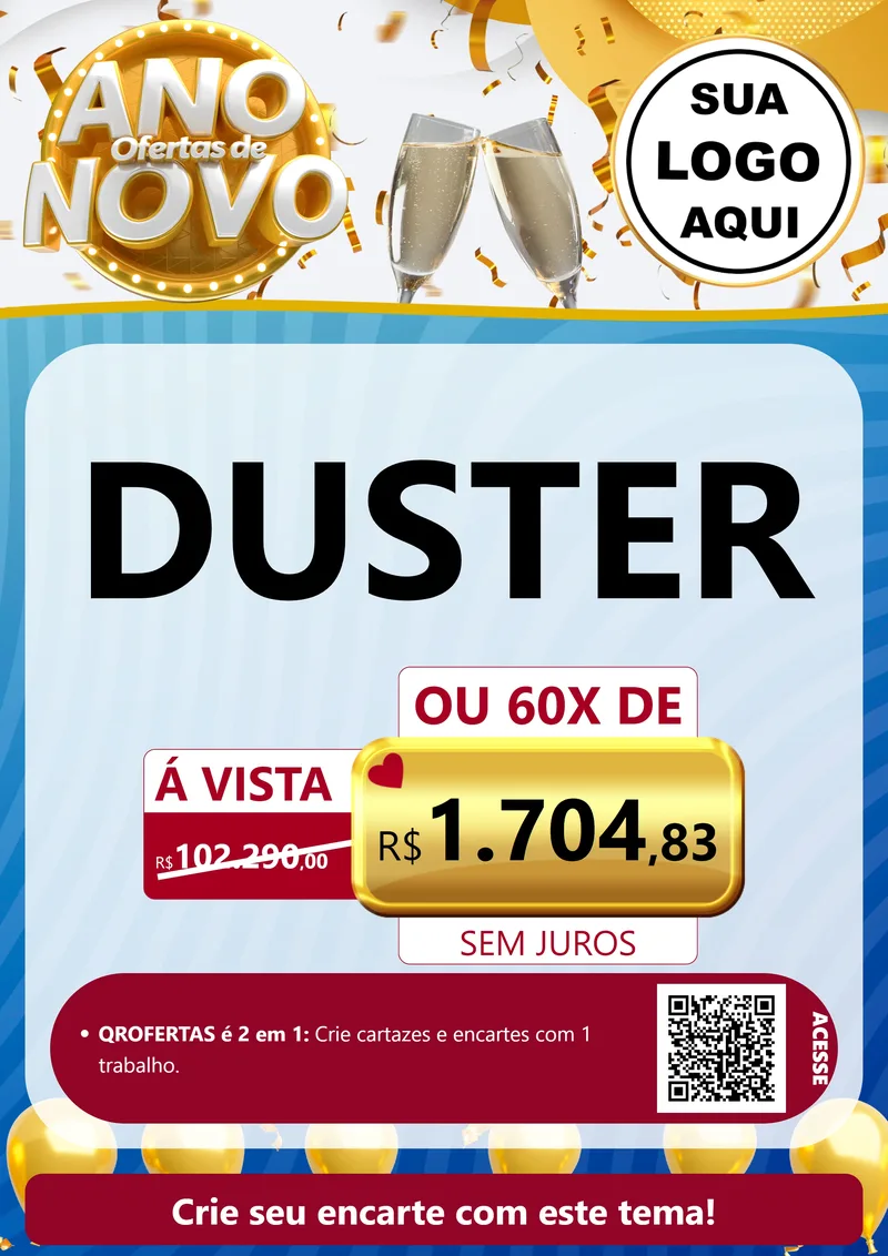 Modelo de Cartaz para Cartaz A4 Vertical com o tema Ofertas de Ano Novo para Concessionaria de Carros