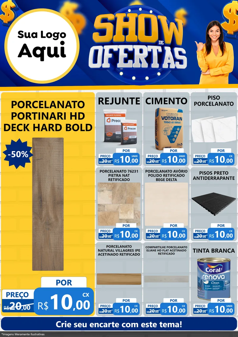 Modelo de Encarte para Encarte A4 Vertical com o tema Show de Ofertas para Pisos e revestimentos