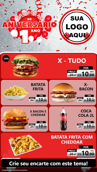 Modelo de TV para TV Vertical com o tema Promoção de Aniversário - 1 Ano para Hamburgueria