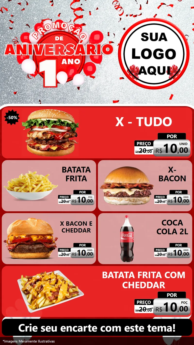 Modelo de TV para TV Vertical com o tema Promoção de Aniversário - 1 Ano para Hamburgueria