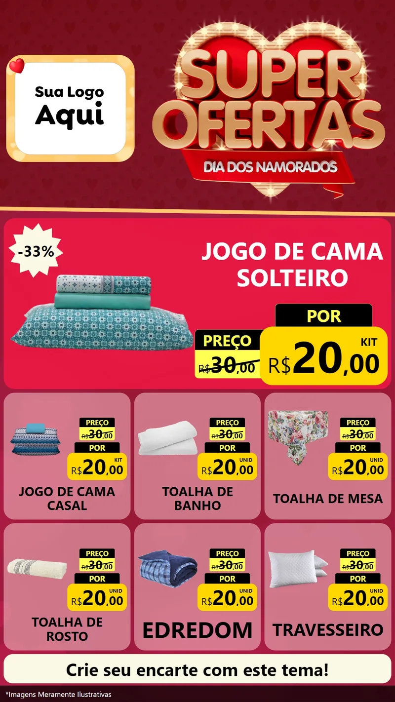 Modelo de Rede Social para Stories com o tema Dia dos Namorados para Cama, Mesa e Banho