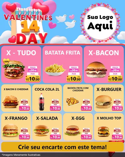 Modelo de Rede Social para Feed Instagram com o tema Valentine's Day para Hamburgueria