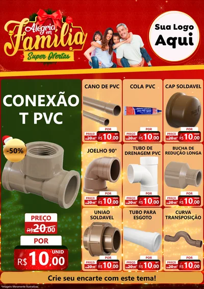 Modelo de Encarte para Encarte A4 Vertical com o tema Alegria em Família Super Ofertas - Natal para Tubos e conexões