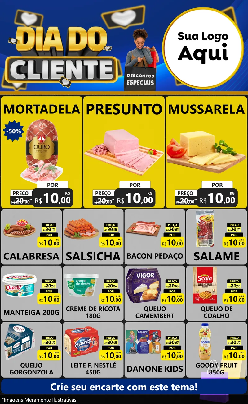 Modelo de Encarte para Encarte Grande com o tema Dia Do Cliente para Frios e Laticínios