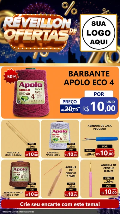 Modelo de Rede Social para Stories com o tema Réveillon de Ofertas para Armarinho e Aviamentos