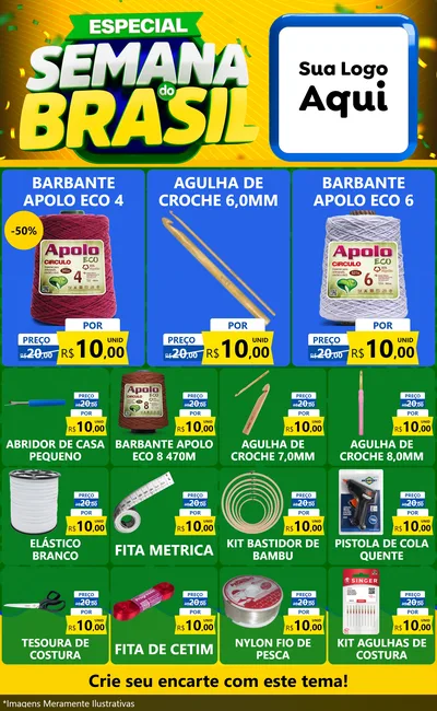 Modelo de Encarte para Encarte Grande com o tema Especial Semana do Brasil para Armarinho e Aviamentos