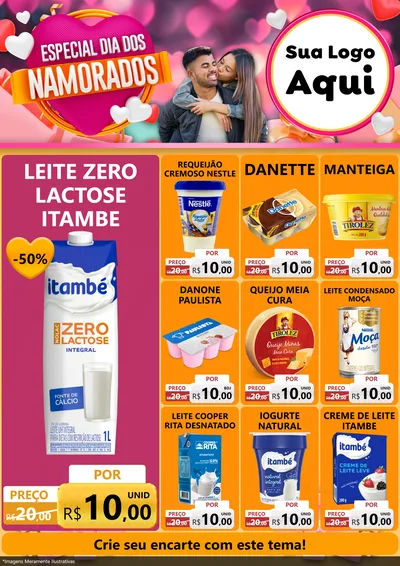 Modelo de Encarte para Encarte A4 Vertical com o tema Especial Dia dos Namorados para Frios e Laticínios
