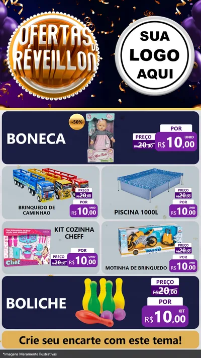 Modelo de TV para TV Vertical com o tema Ofertas de Réveillon para Brinquedos