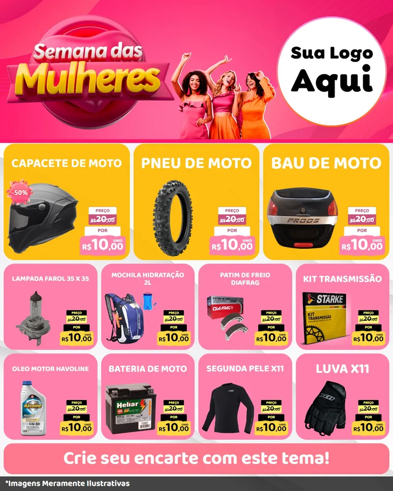Modelo de Rede Social para Feed Instagram com o tema Semana das Mulheres para Moto peças