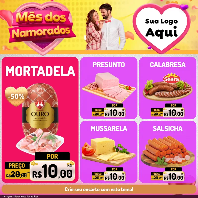 Modelo de Rede Social para Feed Facebook com o tema Mês dos Namorados para Frios e Laticínios