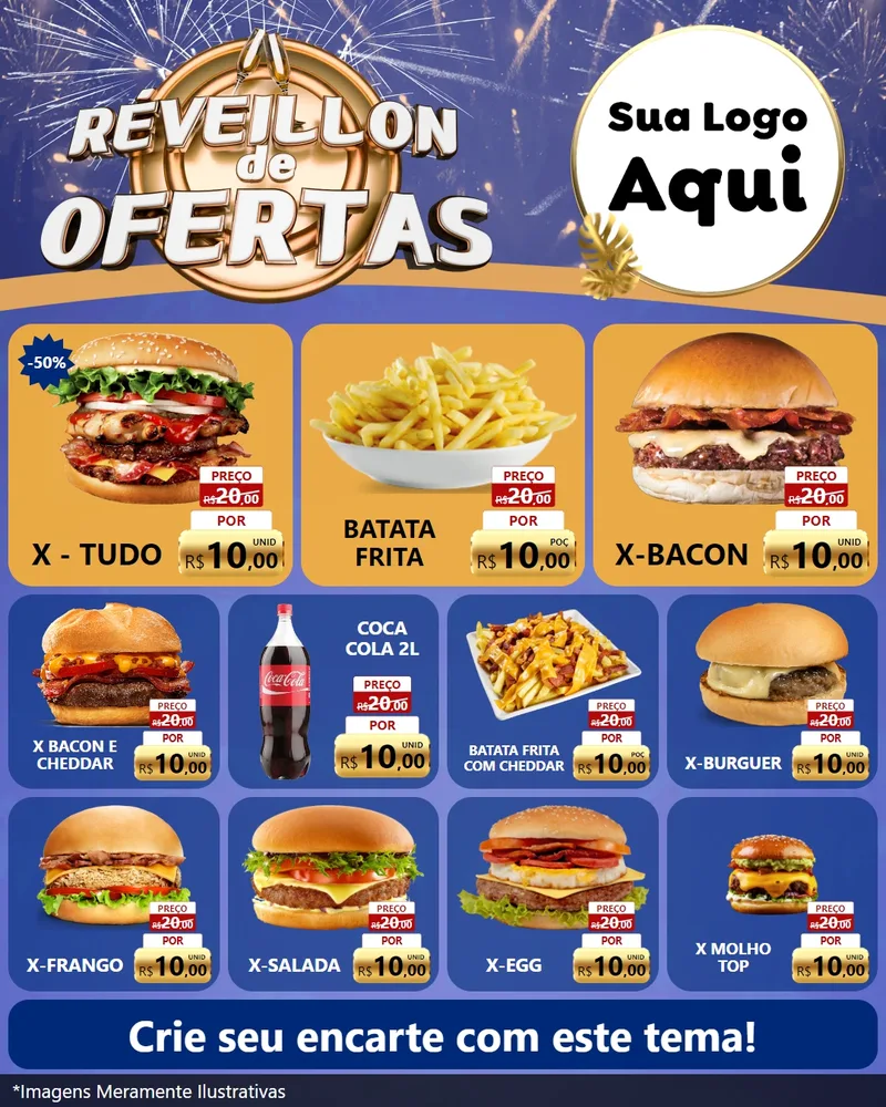 Modelo de Rede Social para Feed Instagram com o tema Réveillon de Ofertas para Hamburgueria