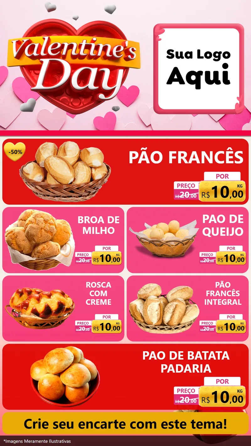 Modelo de TV para TV Vertical com o tema Valentine's Day para Padaria