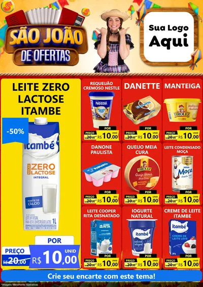Modelo de Encarte para Encarte A4 Vertical com o tema São João de Ofertas para Frios e Laticínios