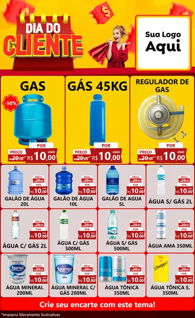 Modelo de Encarte para Encarte Grande com o tema Dia do Cliente para Água e gás
