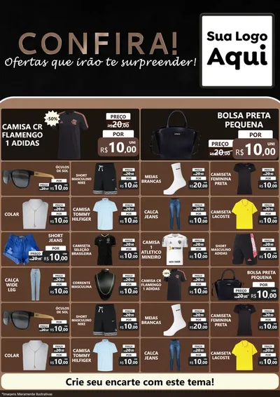 Modelo de Encarte para Encarte A4 Vertical com o tema Confira! Ofertas que irão te surpreender! para Roupas e acessórios
