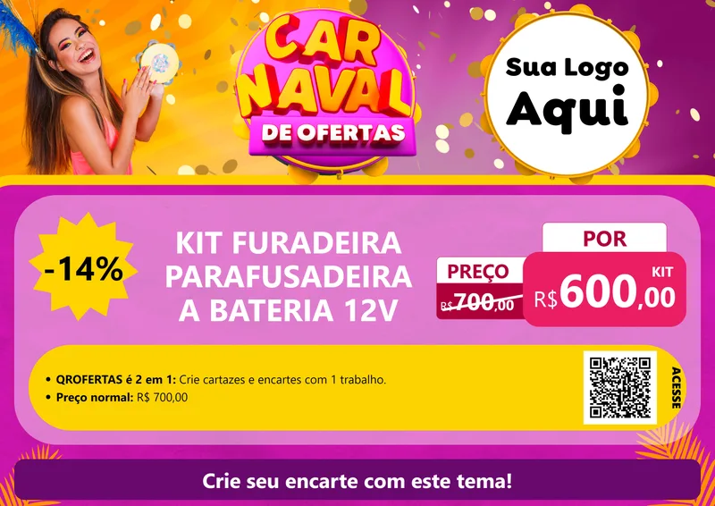 Modelo de Cartaz para Cartaz A4 Horizontal com o tema Carnaval de Ofertas para Maquinas e Ferramentas