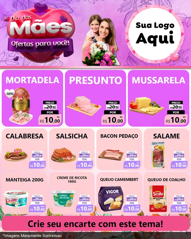 Modelo de Rede Social para Feed Instagram com o tema Dia das Mães Ofertas para Você! para Frios e Laticínios
