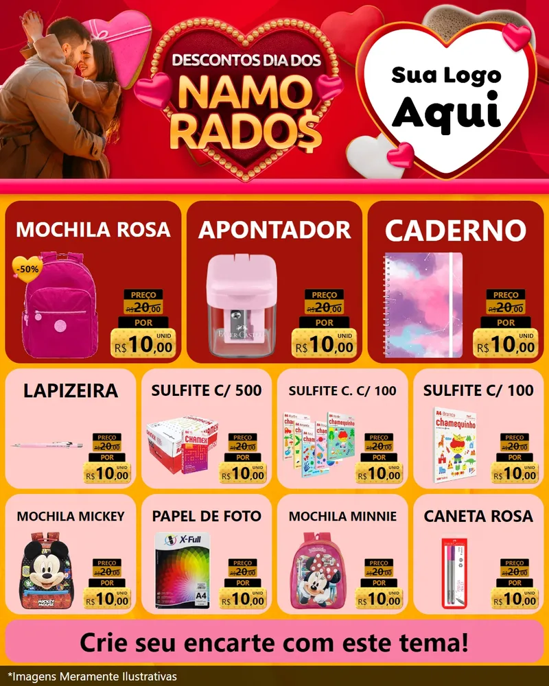 Modelo de Rede Social para Feed Instagram com o tema Descontos Dia dos Namorados para Papelaria