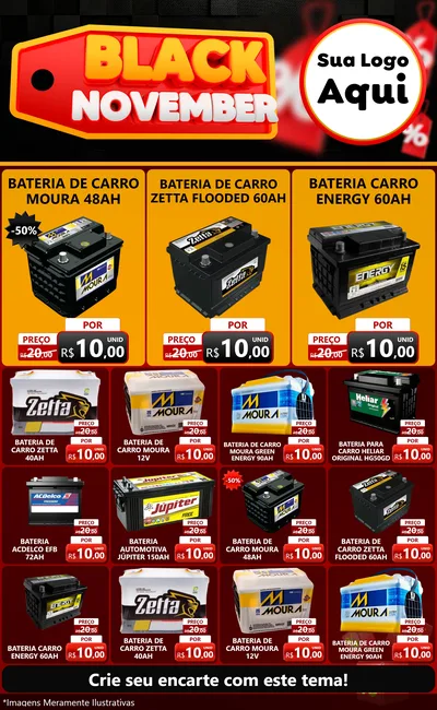 Modelo de Encarte para Encarte Grande com o tema Black November para Baterias Elétricas
