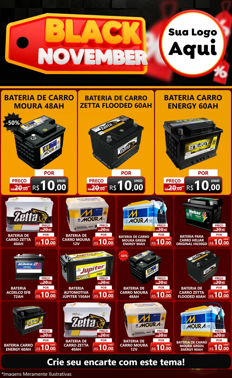 Modelo de Encarte para Encarte Grande com o tema Black November para Baterias Elétricas