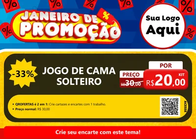 Modelo de Cartaz para Cartaz A4 Horizontal com o tema Janeiro de Promoção para Cama, Mesa e Banho