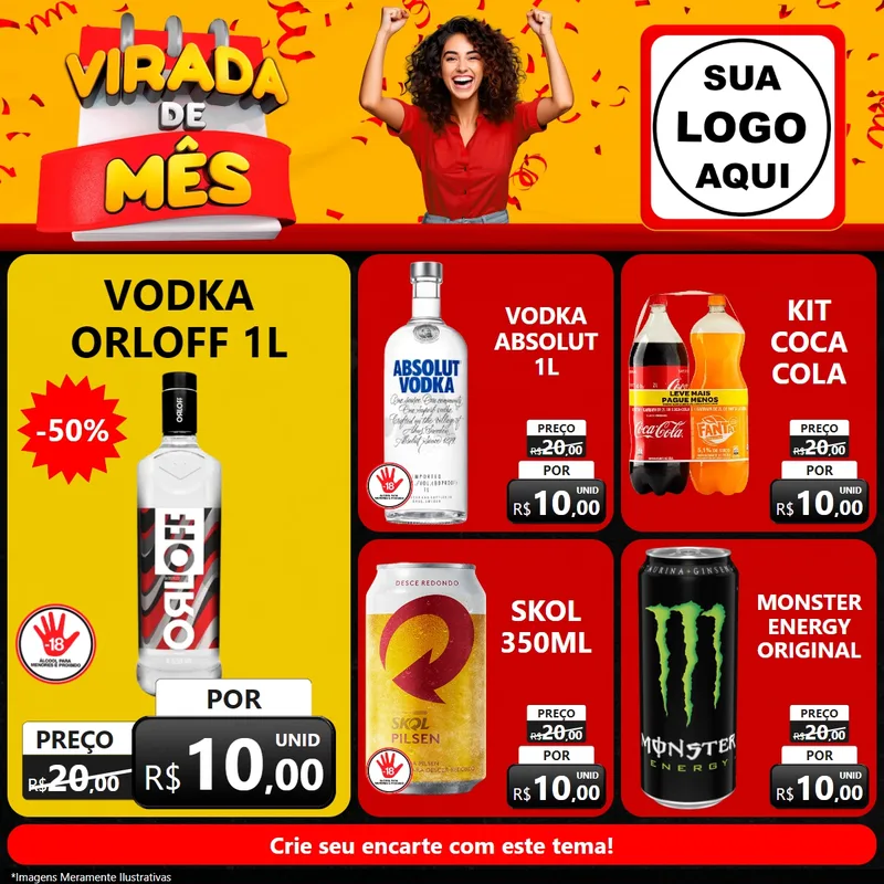 Modelo de Rede Social para Feed Facebook com o tema Virada de Mês para Distribuidora de bebidas