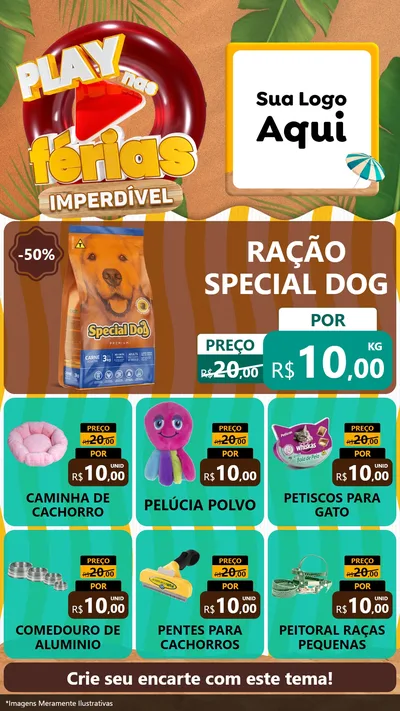 Modelo de Rede Social para Stories com o tema Play Nas Férias Imperdível para Pet Shop