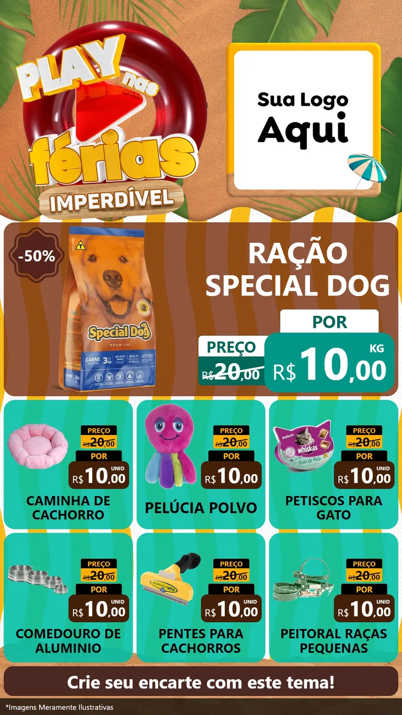 Modelo de Rede Social para Stories com o tema Play Nas Férias Imperdível para Pet Shop