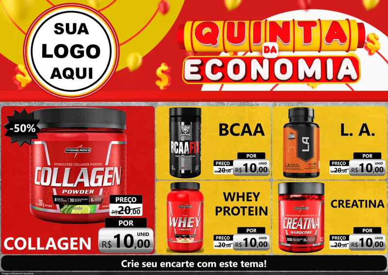 Modelo de Encarte para Encarte A4 Horizontal com o tema Quinta da Economia para Suplementos alimentares