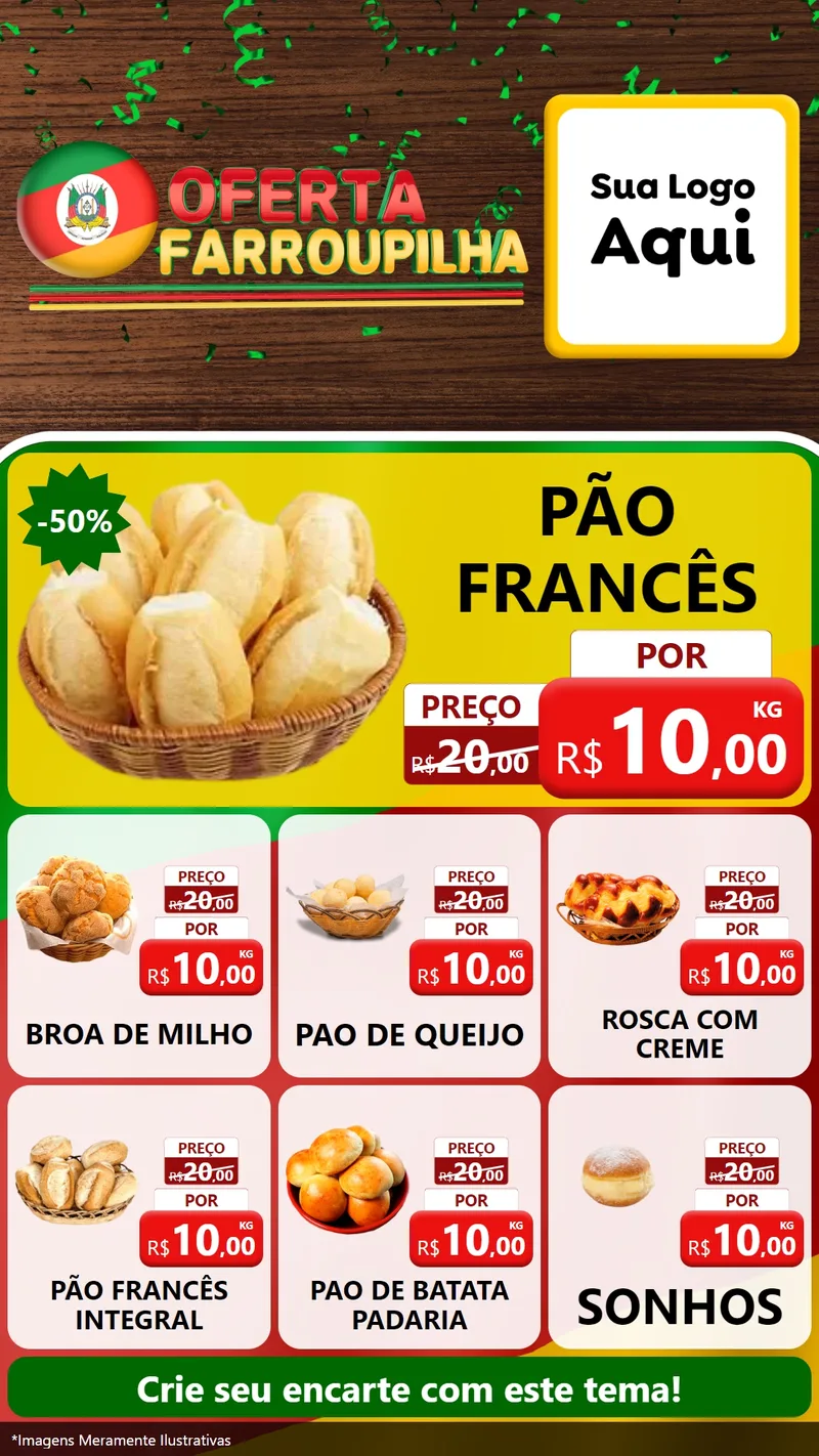Modelo de Rede Social para Stories com o tema Oferta Farroupilha para Padaria