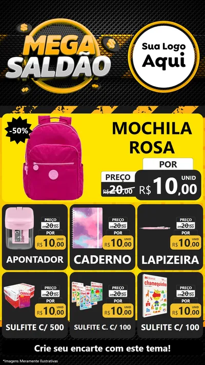 Modelo de Rede Social para Stories com o tema Mega Saldão para Papelaria