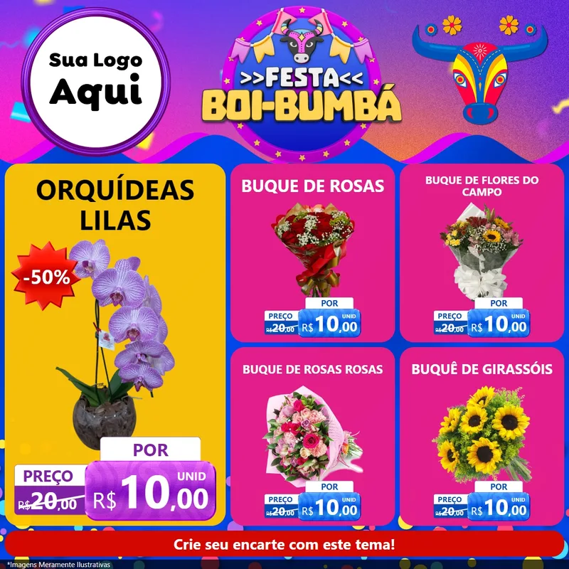 Modelo de Rede Social para Feed Facebook com o tema Festa Boi-Bumbá para Floricultura e jardim
