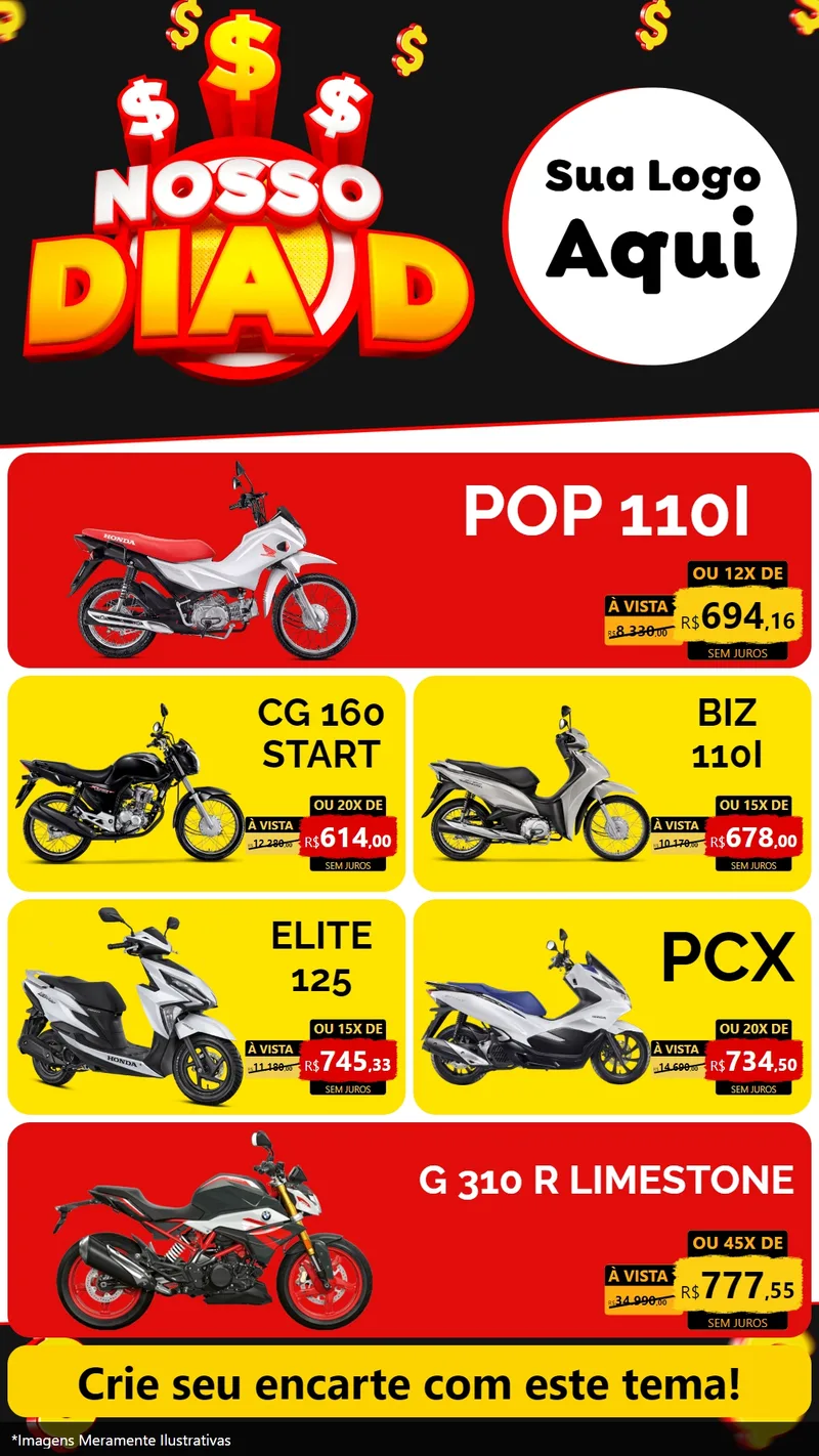 Modelo de TV para TV Vertical com o tema Nosso Dia D para Concessionaria de Motos