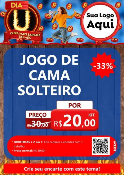 Modelo de Cartaz para Cartaz A4 Vertical com o tema Dia U - O Dia Mais Barato Do Mês para Cama, Mesa e Banho
