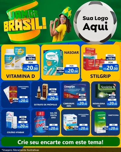 Modelo de Rede Social para Feed Instagram com o tema Vamos Brasil - Copa para Farmácia