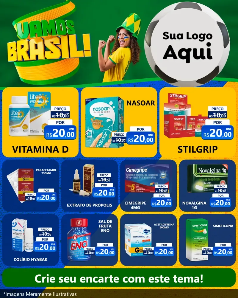 Modelo de Rede Social para Feed Instagram com o tema Vamos Brasil - Copa para Farmácia