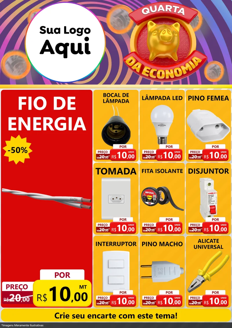 Modelo de Encarte para Encarte A4 Vertical com o tema Quarta da Economia para Materiais Elétricos