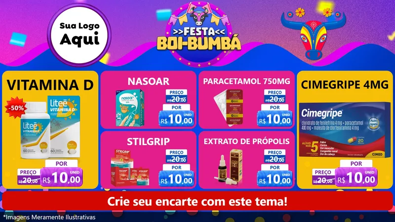 Modelo de TV para TV Horizontal com o tema Festa Boi-Bumbá para Farmácia