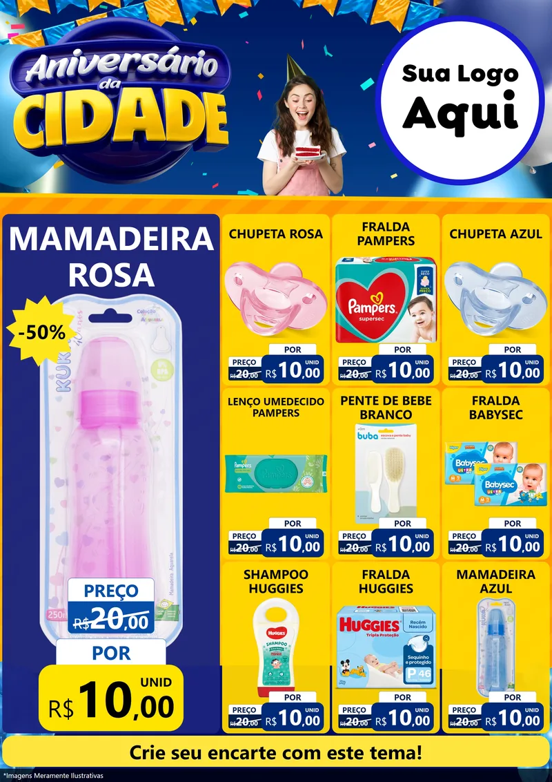 Modelo de Encarte para Encarte A4 Vertical com o tema Aniversário da Cidade para Bebês