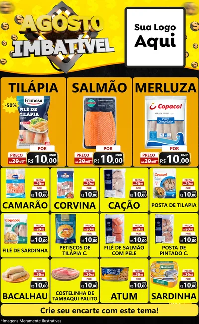 Modelo de Encarte para Encarte Grande com o tema Agosto Imbatível para Peixaria