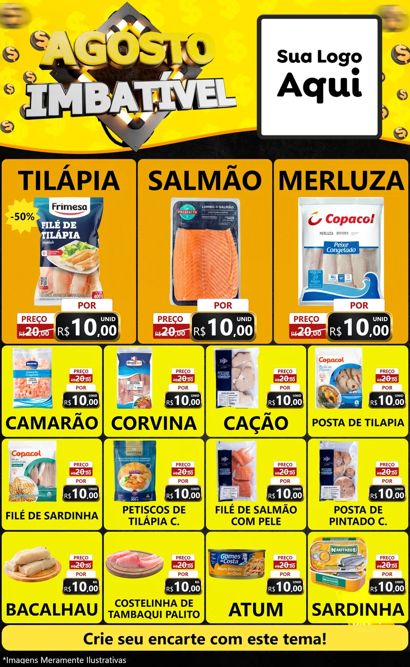 Modelo de Encarte para Encarte Grande com o tema Agosto Imbatível para Peixaria