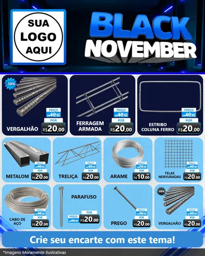 Modelo de Rede Social para Feed Instagram com o tema Black November para Ferragens