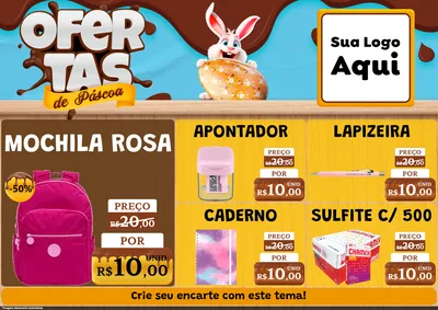Modelo de Encarte para Encarte A4 Horizontal com o tema Ofertas de Páscoa para Papelaria