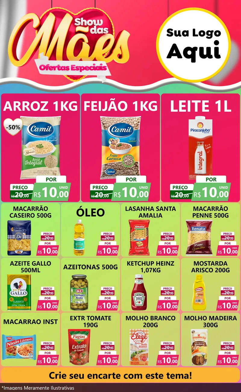 Modelo de Encarte para Encarte Grande com o tema Show das Mães - Ofertas Especiais para Supermercado