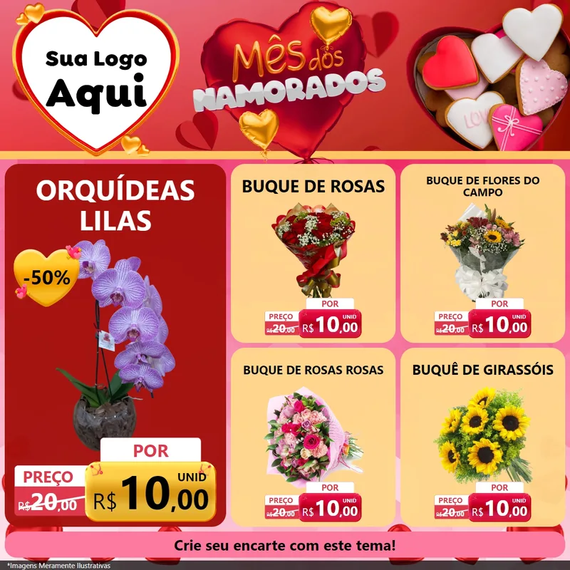 Modelo de Rede Social para Feed Facebook com o tema Mês dos Namorados para Floricultura e jardim
