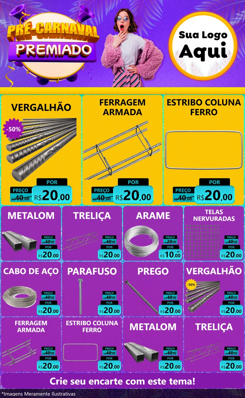 Modelo de Encarte para Encarte Grande com o tema Pré-Carnaval Premiado para Ferragens