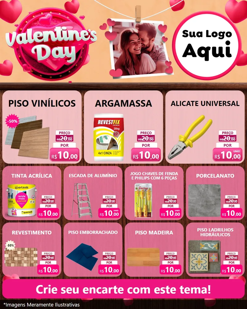 Modelo de Rede Social para Feed Instagram com o tema Valentine's Day para Material para Construção