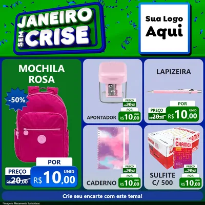 Modelo de Rede Social para Feed Facebook com o tema Janeiro Sem Crise para Papelaria